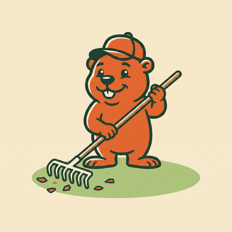 Our mascot raking the ground level after a grind